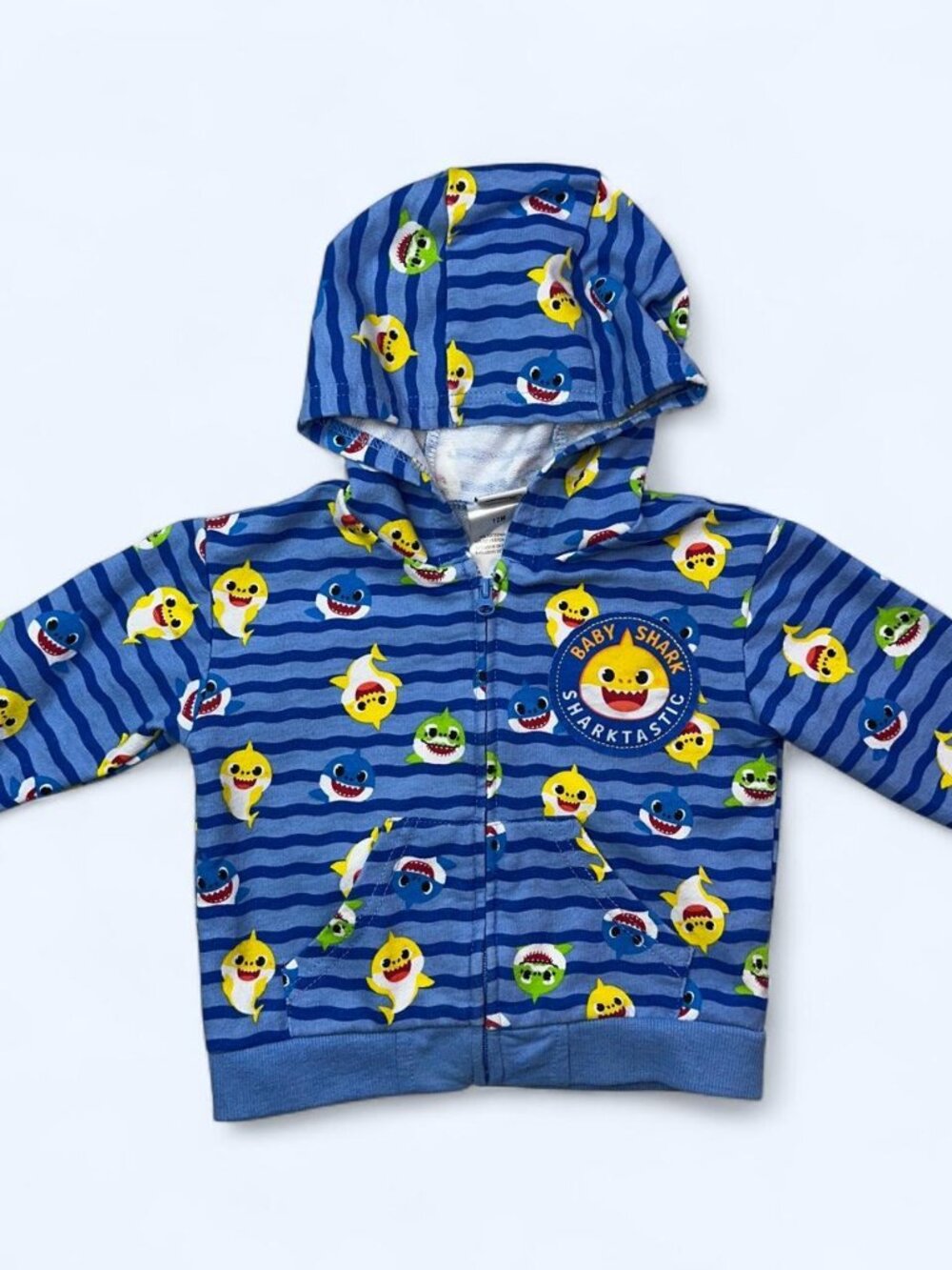 Baby Shark Striped Zip-Up Hoodie size 12M